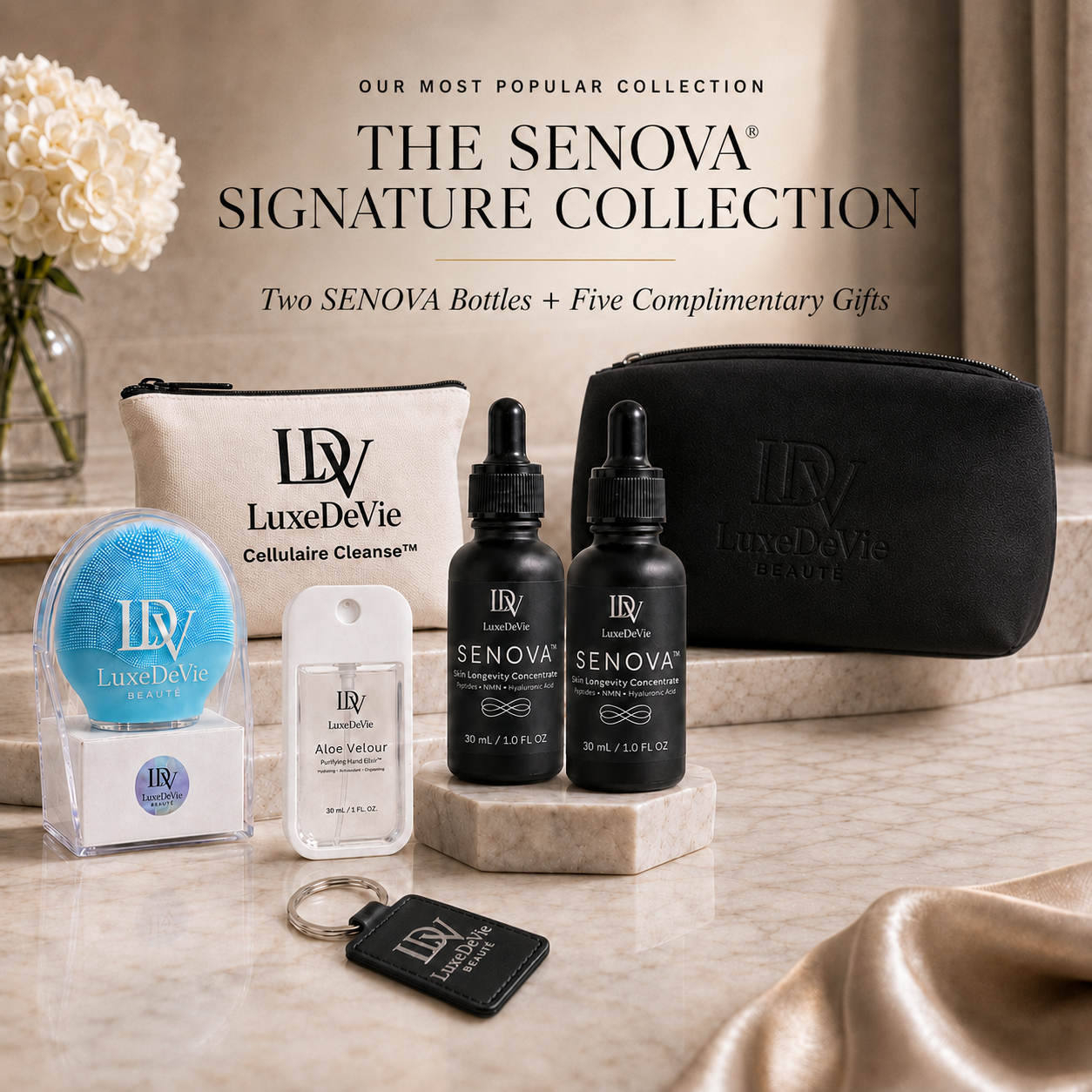 SENOVA™ Signature Collection two-bottle bundle with complimentary gifts